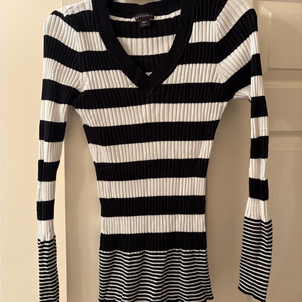 Metaphor Ribbed Knit Sweater in Black and Cream
